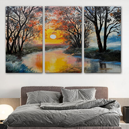 Karlı Bir Nehir ve Kış Mevsimi Dekoratif Kanvas Tablo, Duvar Dekoru 3464