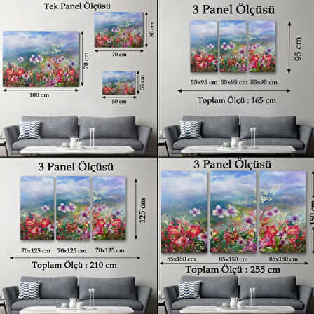 Suluboya Görünüm Renkli Çiçekler Dekoratif Kanvas Tablo, Duvar Dekoru 3475