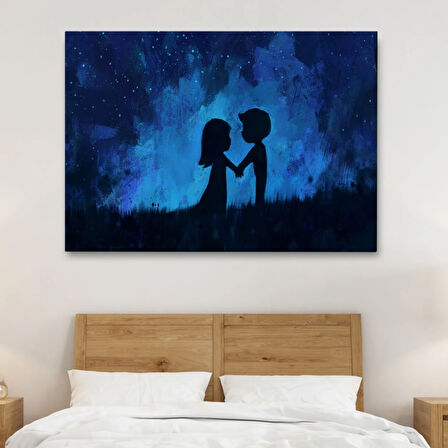 Küçük Aşıklar Ay Işığında Dekoratif Kanvas Tablo, Duvar Dekoru 3486