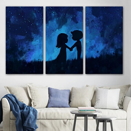 Küçük Aşıklar Ay Işığında Dekoratif Kanvas Tablo, Duvar Dekoru 3486