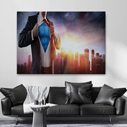 Süper Kahraman Beyaz Yakalı Dekoratif Kanvas Tablo, Duvar Dekoru 3492