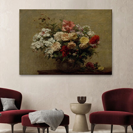 Vazoda Renkli Çiçekler Dekoratif Kanvas Tablo, Duvar Dekoru 3493