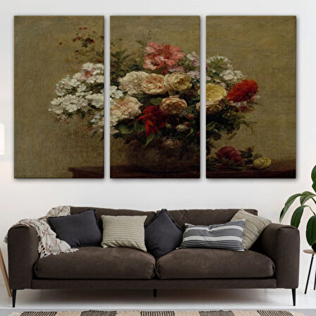 Vazoda Renkli Çiçekler Dekoratif Kanvas Tablo, Duvar Dekoru 3493