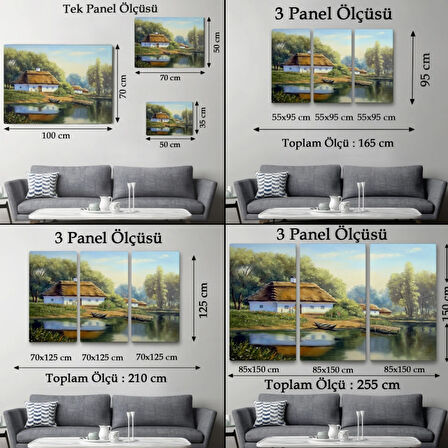 Yağlıboya Görünüm Köy Evi ve Göl Manzarası Dekoratif Kanvas Tablo, Duvar Dekoru 3510