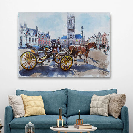 Belçika Brugge Tarihi Kasaba Dekoratif Kanvas Tablo, Duvar Dekoru 3512