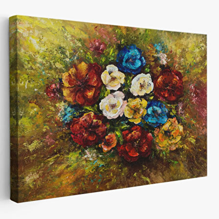 Yağlıboya Görünüm Çiçek Buketi Dekoratif Kanvas Tablo, Duvar Dekoru 3515