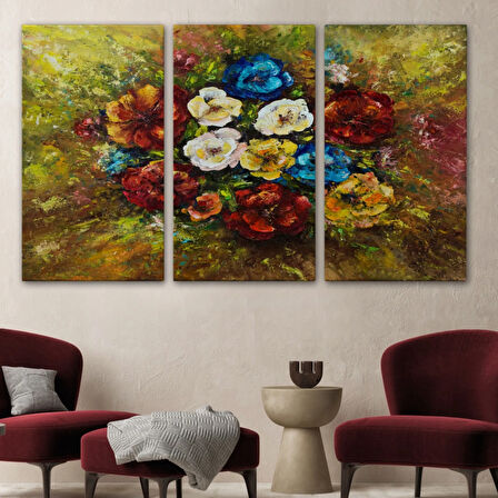 Yağlıboya Görünüm Çiçek Buketi Dekoratif Kanvas Tablo, Duvar Dekoru 3515