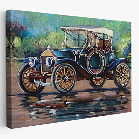 Yağlıboya Görünüm Siyah Eski Araba Dekoratif Kanvas Tablo, Duvar Dekoru 3520