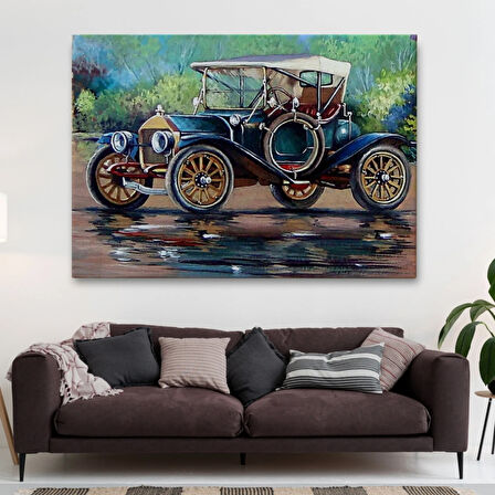 Yağlıboya Görünüm Siyah Eski Araba Dekoratif Kanvas Tablo, Duvar Dekoru 3520