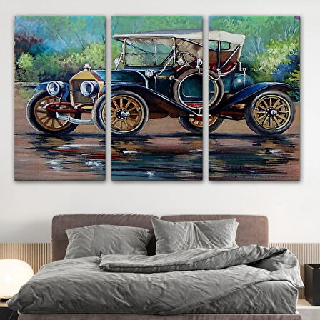 Yağlıboya Görünüm Siyah Eski Araba Dekoratif Kanvas Tablo, Duvar Dekoru 3520