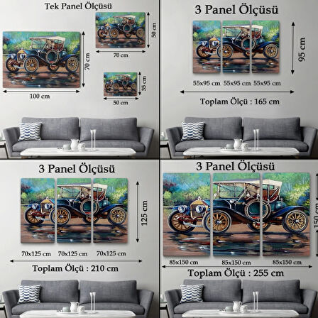 Yağlıboya Görünüm Siyah Eski Araba Dekoratif Kanvas Tablo, Duvar Dekoru 3520