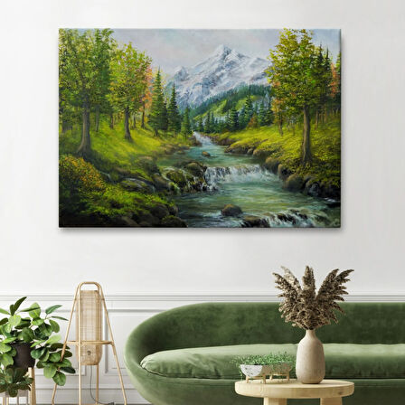 Karlı Dağlar ve İlkbahar Dekoratif Kanvas Tablo, Duvar Dekoru 3527