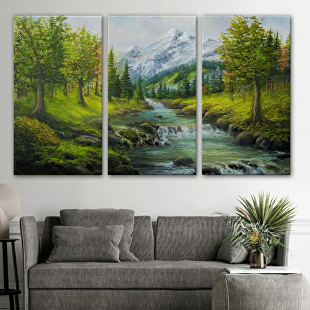 Karlı Dağlar ve İlkbahar Dekoratif Kanvas Tablo, Duvar Dekoru 3527