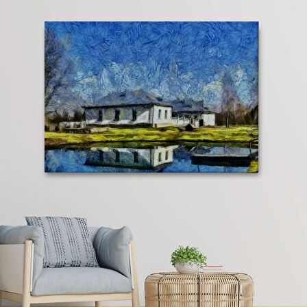 Köy Evi ve Göl Dekoratif Kanvas Tablo, Duvar Dekoru 3528