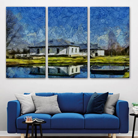 Köy Evi ve Göl Dekoratif Kanvas Tablo, Duvar Dekoru 3528