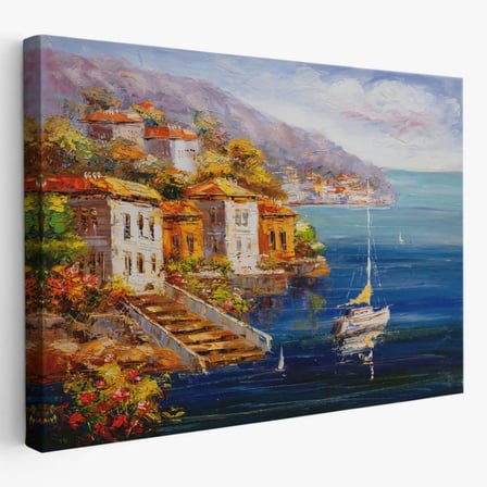 Yağlıboya Görünüm Harbor View Manzarası Dekoratif Kanvas Tablo, Duvar Dekoru 3532