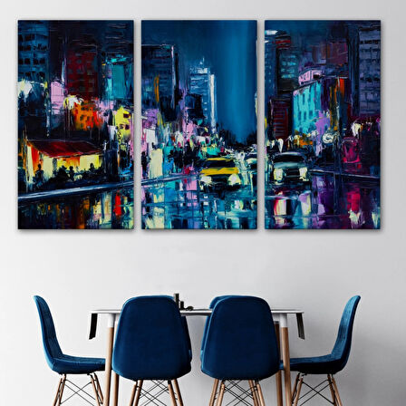 Yağlıboya Görünüm NewYork Gece Manzarası Dekoratif Kanvas Tablo, Duvar Dekoru 3533