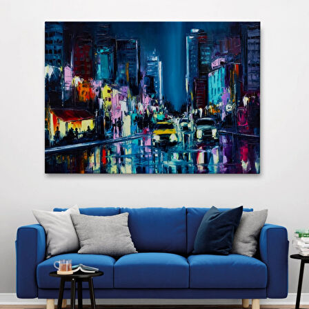 Yağlıboya Görünüm NewYork Gece Manzarası Dekoratif Kanvas Tablo, Duvar Dekoru 3533