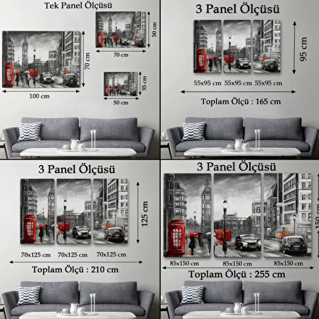 İngiltere Londra Kırmızı ve Siyah Ton Yağlıboya Görünüm Dekoratif Kanvas Tablo, Duvar Dekoru 3543