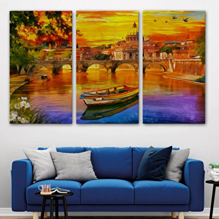 Aziz Petrus Katedrali ve Tiber Nehri İtalya Dekoratif Kanvas Tablo, Duvar Dekoru 3544