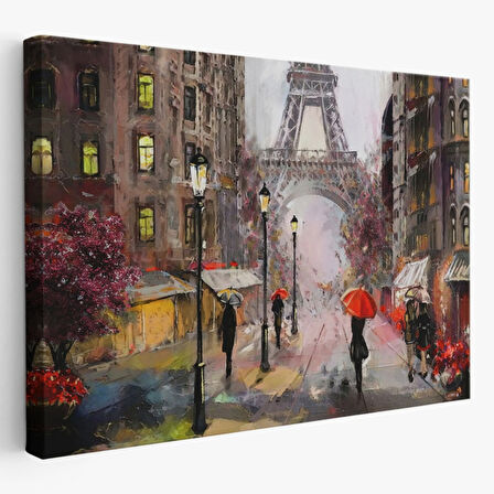 Yağlıboya Görünüm Eyfel Kulesi Dekoratif Kanvas Tablo, Duvar Dekoru 3545