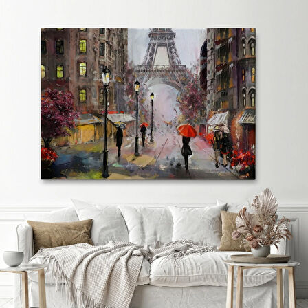 Yağlıboya Görünüm Eyfel Kulesi Dekoratif Kanvas Tablo, Duvar Dekoru 3545