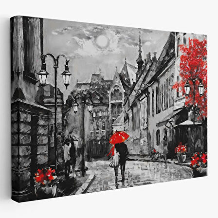 Yağlıboya Görünüm Budapeşte Sokakları Macaristan Dekoratif Kanvas Tablo, Duvar Dekoru 3546