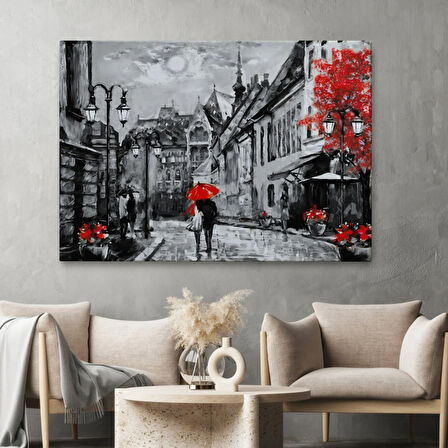 Yağlıboya Görünüm Budapeşte Sokakları Macaristan Dekoratif Kanvas Tablo, Duvar Dekoru 3546