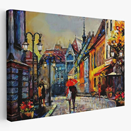 Yağlıboya Görünüm Budapeşte Sokakları Macaristan Dekoratif Kanvas Tablo, Duvar Dekoru 3547