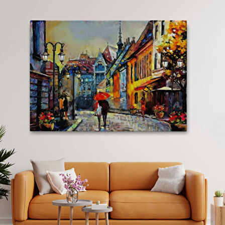 Yağlıboya Görünüm Budapeşte Sokakları Macaristan Dekoratif Kanvas Tablo, Duvar Dekoru 3547