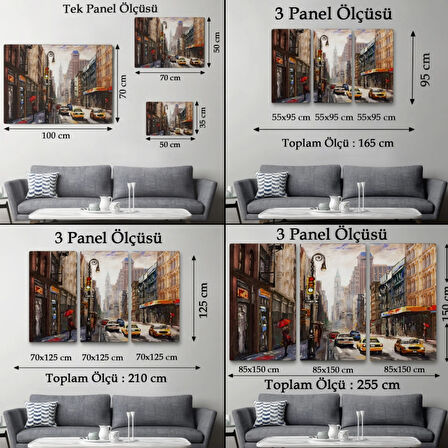 Yağlıboya Görünüm Sarı Taksi ve NewYork Sokakları Dekoratif Kanvas Tablo, Duvar Dekoru 3550