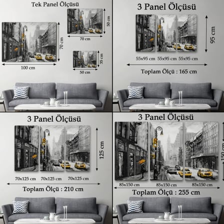 Yağlıboya Görünüm Sarı Taksi ve NewYork Sokakları Dekoratif Kanvas Tablo, Duvar Dekoru 3552