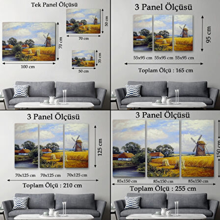 Buğday Tarlası Ve Değirmen Doğa Yağlıboya Görünüm Dekoratif Kanvas Tablo, Duvar Dekoru 3556