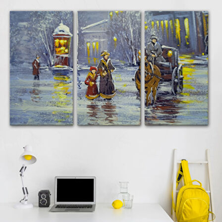 Yağlıboya Görünüm At Arabası ve Eski Şehir Dekoratif Kanvas Tablo, Duvar Dekoru 3573