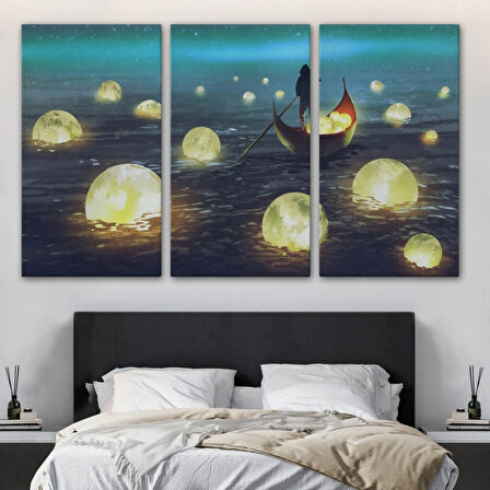 Yağlıboya Görünüm Denizdeki Ayları Toplayan Adam Dekoratif Kanvas Tablo, Duvar Dekoru 3575