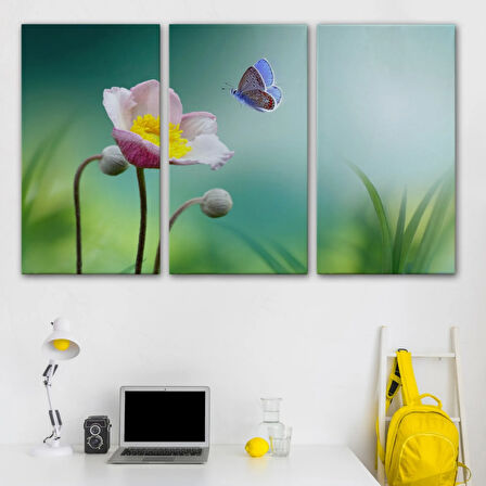 Kelebek ve Zarif Çiçek Dekoratif Kanvas Tablo, Duvar Dekoru 3579