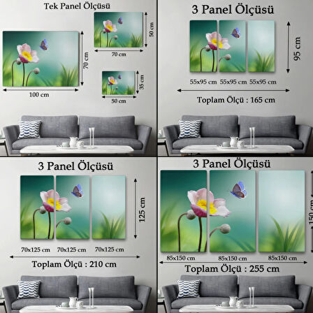 Kelebek ve Zarif Çiçek Dekoratif Kanvas Tablo, Duvar Dekoru 3579