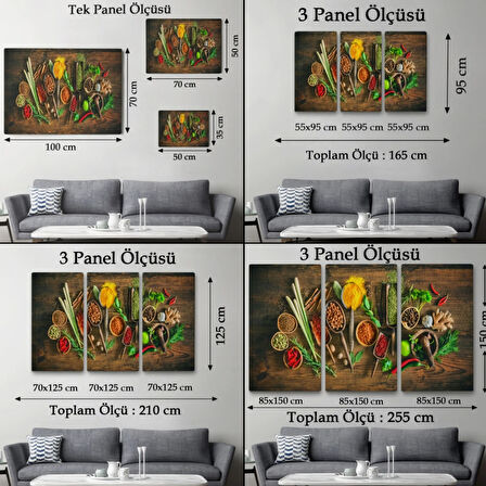 Mutfak Kesme Tahtasındaki Baharatlar Dekoratif Kanvas Tablo, Duvar Dekoru 3586