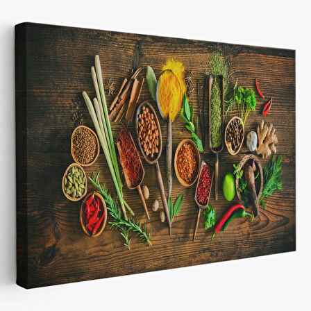 Mutfak Kesme Tahtasındaki Baharatlar Dekoratif Kanvas Tablo, Duvar Dekoru 3586
