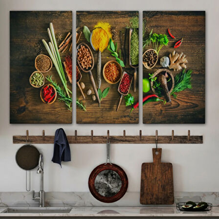 Mutfak Kesme Tahtasındaki Baharatlar Dekoratif Kanvas Tablo, Duvar Dekoru 3586