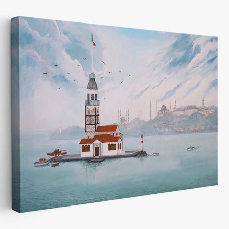 Yağlıboya Görünüm Kız Kulesi Dekoratif Kanvas Tablo, Duvar Dekoru 3587