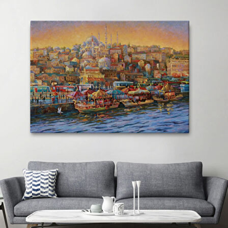 Yağlıboya Görünüm Balıkçı Tekneleri Eminönü Dekoratif Kanvas Tablo, Duvar Dekoru 3598