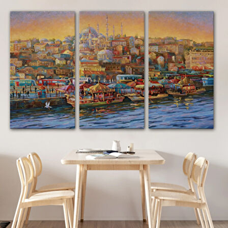Yağlıboya Görünüm Balıkçı Tekneleri Eminönü Dekoratif Kanvas Tablo, Duvar Dekoru 3598