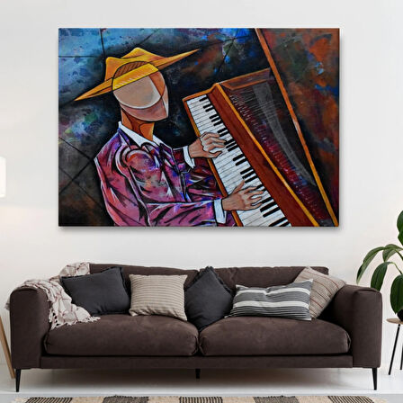 Piyano Çalan Sürreal Adam Dekoratif Kanvas Tablo, Duvar Dekoru 3599