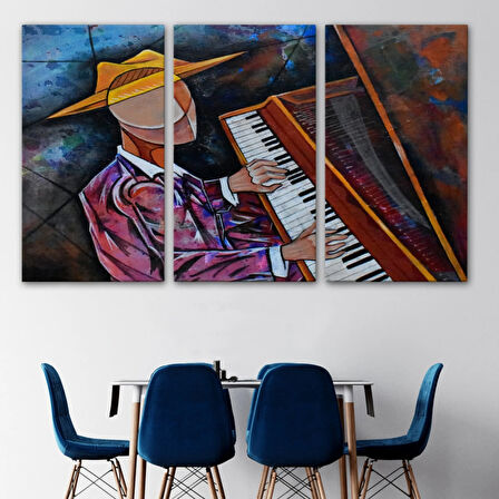 Piyano Çalan Sürreal Adam Dekoratif Kanvas Tablo, Duvar Dekoru 3599