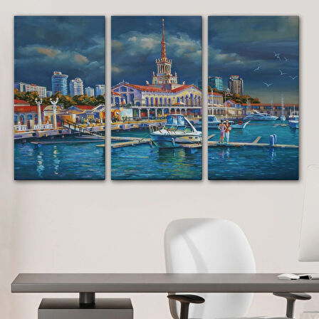 Yağlıboya Görünüm Rusya Soçhi Limanı Dekoratif Kanvas Tablo, Duvar Dekoru 3604