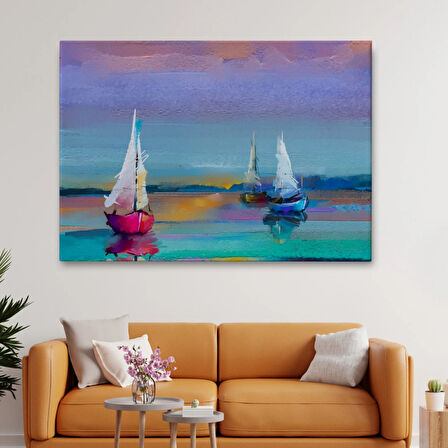 Yağlıboya Görünüm Denizde Yelkenliler Dekoratif Kanvas Tablo, Duvar Dekoru 3616