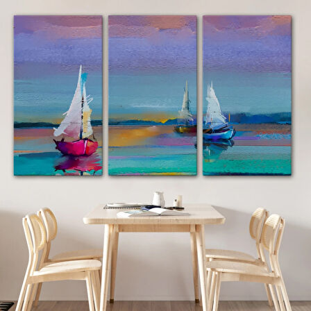 Yağlıboya Görünüm Denizde Yelkenliler Dekoratif Kanvas Tablo, Duvar Dekoru 3616