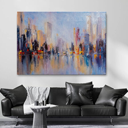 Yağlıboya Görünüm Şehir ve Su Yansımaları Dekoratif Kanvas Tablo, Duvar Dekoru 3626