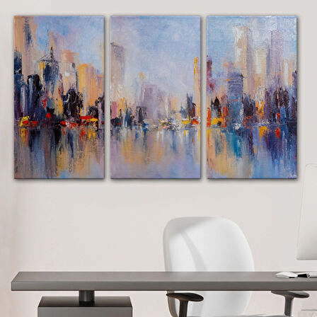 Yağlıboya Görünüm Şehir ve Su Yansımaları Dekoratif Kanvas Tablo, Duvar Dekoru 3626